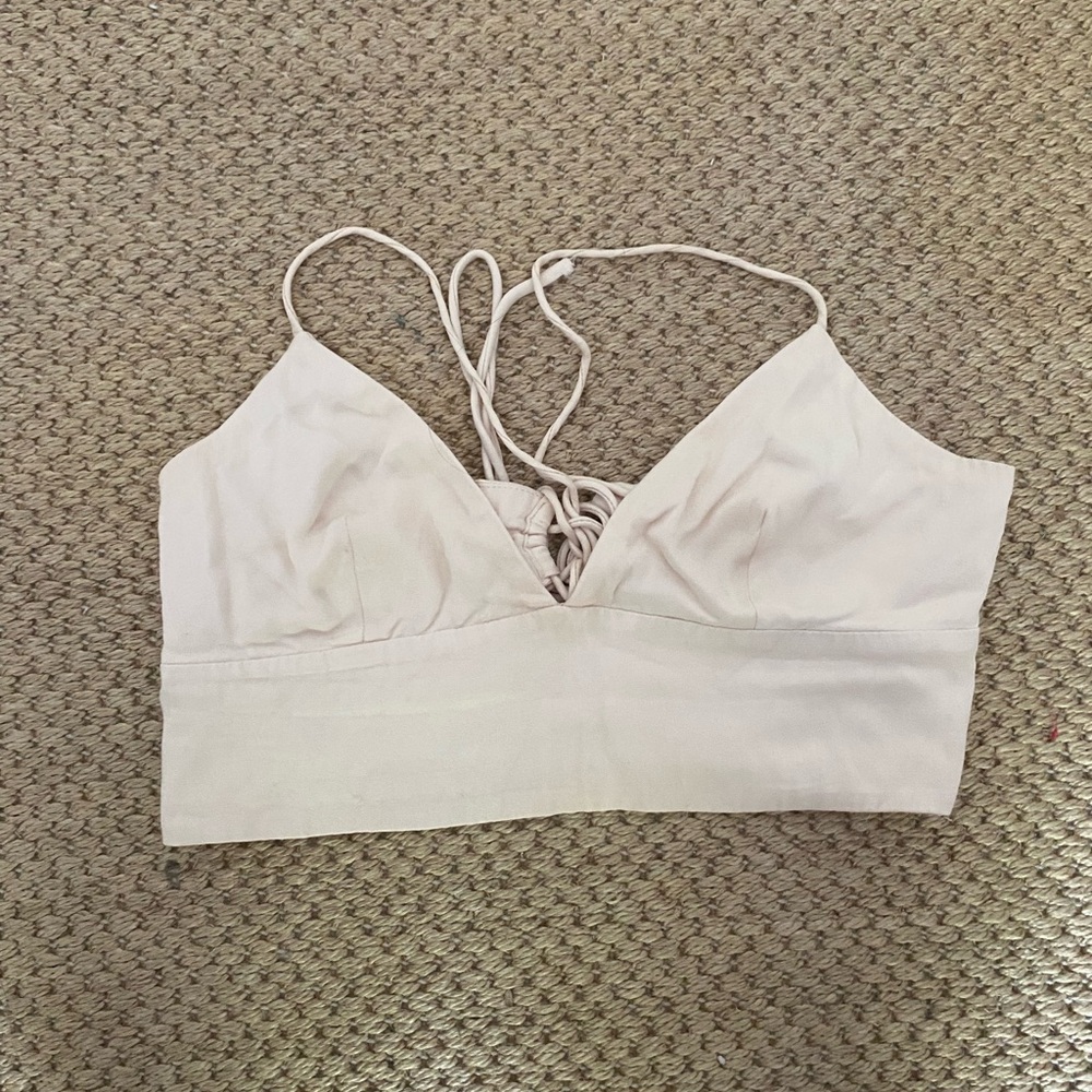 Zara Cream Lace-Up Crop Top